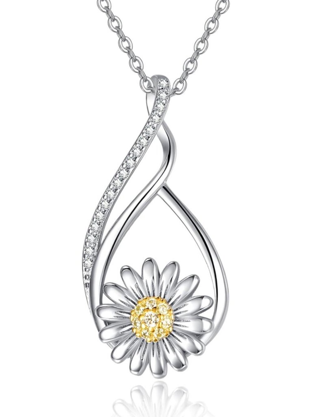925 Sterling Silver Daisy Sunflower Pendant Necklace, Floral Jewelry for Women